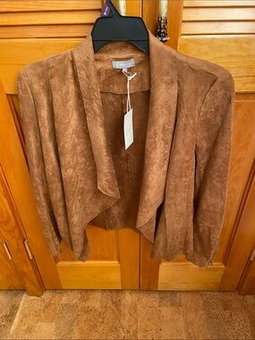 Suede-Effect Open-Front Blazer in Brown by Unknown Brand